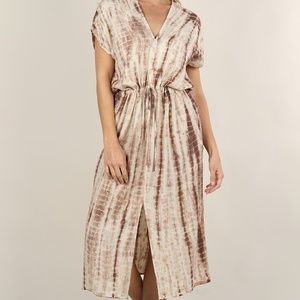 Tie Dye and Metallic Front Slit Midi Dress